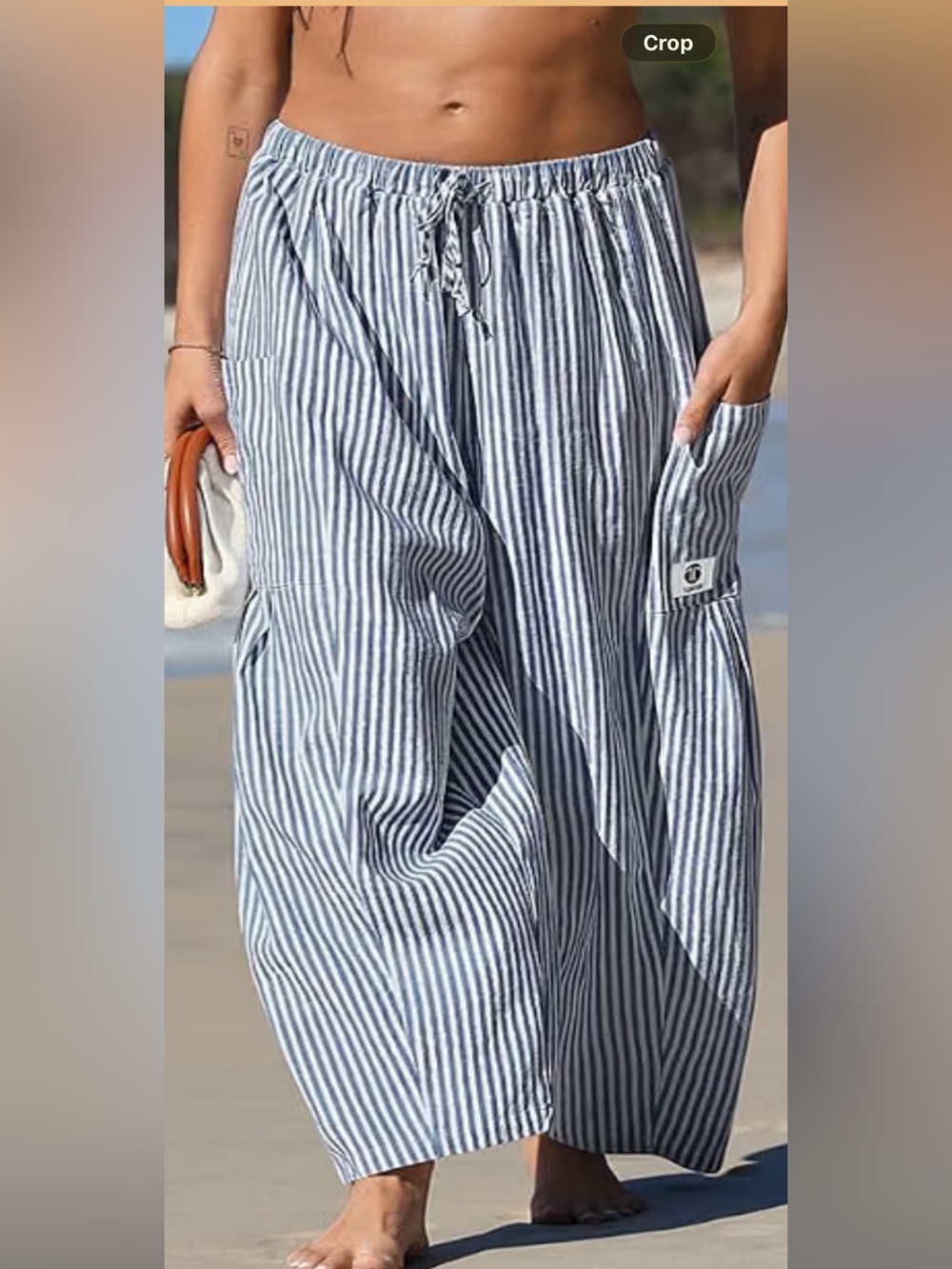 Tarse brand Light Blue & White Striped Wide Leg barrel Pants with Drawstring